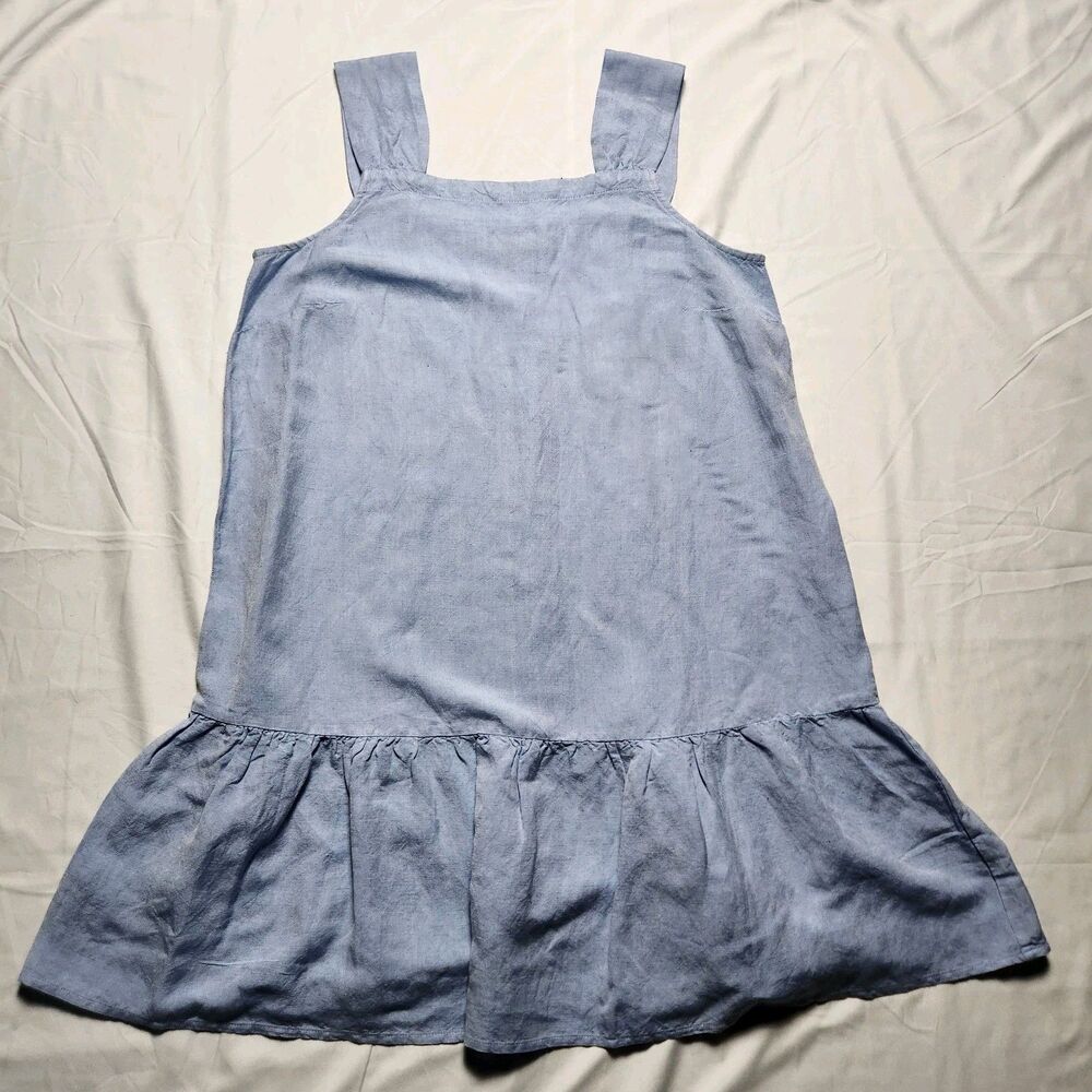 Loft Womens Medium Petite Chambray Square Neck Flounce Dress Light Blue